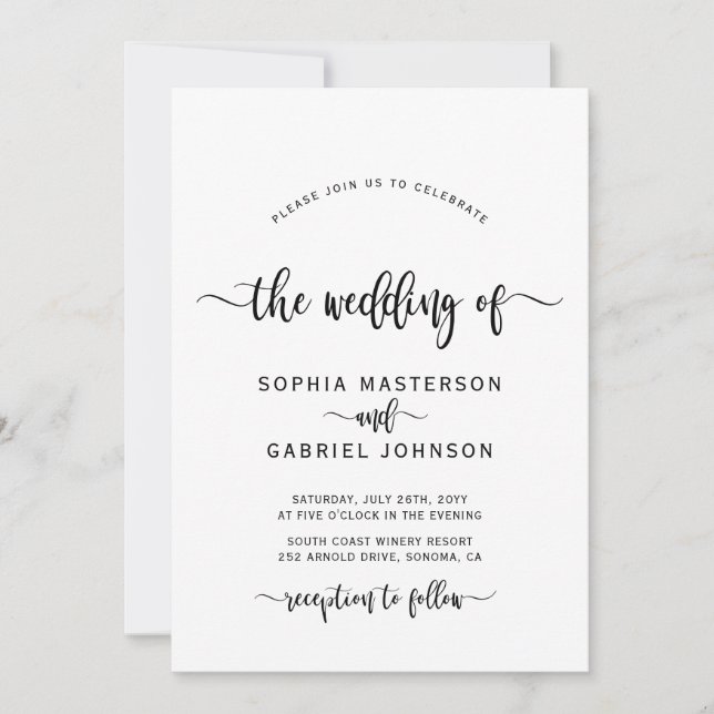 Invitation Moderne Boho Chic Calligraphie Script Mariage (Devant)