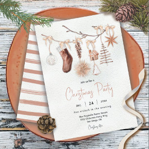 Invitation Moderne Boho Fête de Noël Branche