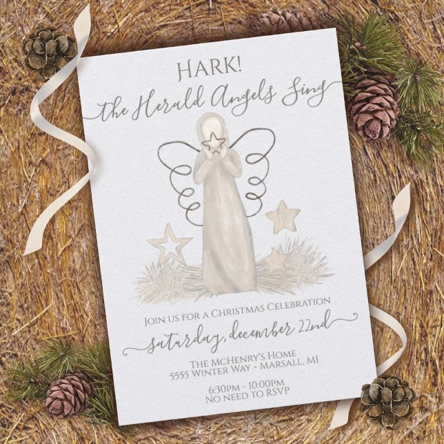 Invitation Moderne Boho Neutral Herald Angel Noël (Créateur téléchargé)