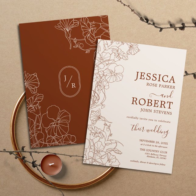 Invitation Moderne Boho Terracotta Mariage minimaliste (Créateur téléchargé)