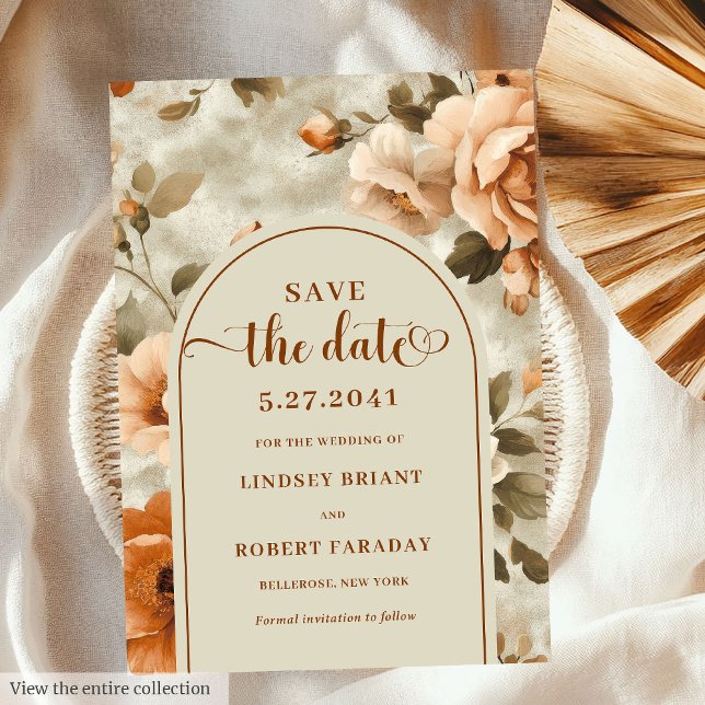 Invitation Moderne Boho Terracotta Olives Floral Enregistrer  (Modern Boho Terracotta Olive Floral Save The Date)