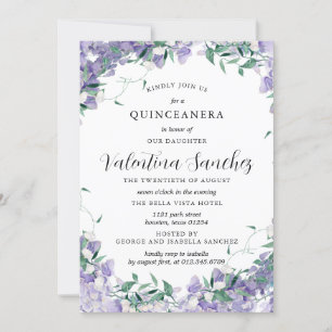 Invitation Moderne Boho violet élégant Floral Quinceanera