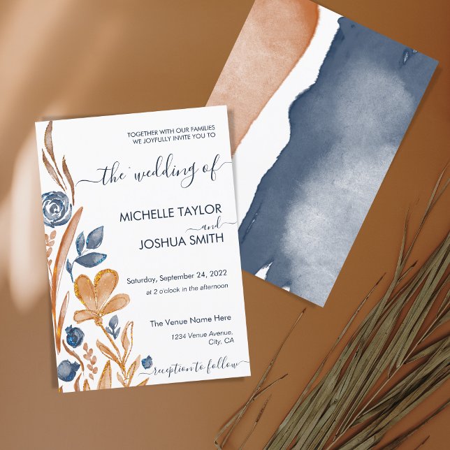 Invitation Moderne Boho Wildflower Terracotta Bleu Marine (Créateur téléchargé)