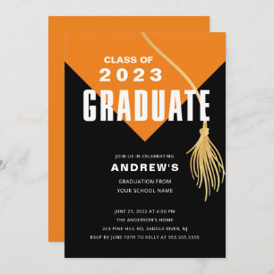 Invitation Moderne Bold Orange Casquette Graduatio