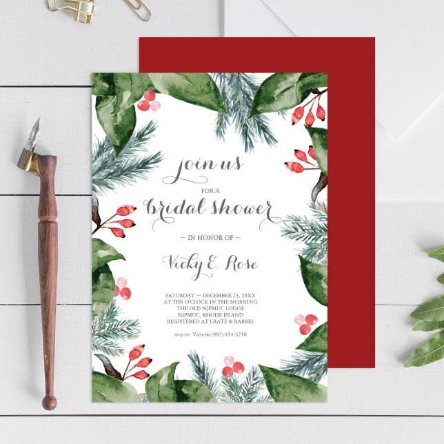 Invitation Moderne bordure botanique Noël Fête de fiançailles (Créateur téléchargé)