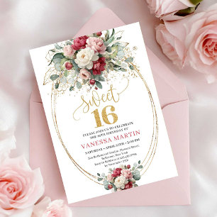 Invitation Moderne Bourguignon Blush Végétal Or Sweet Seize