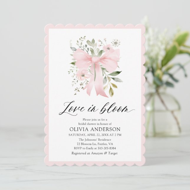 Invitation Moderne Bow rose amour floral dans la Fête des mar (Debout devant)