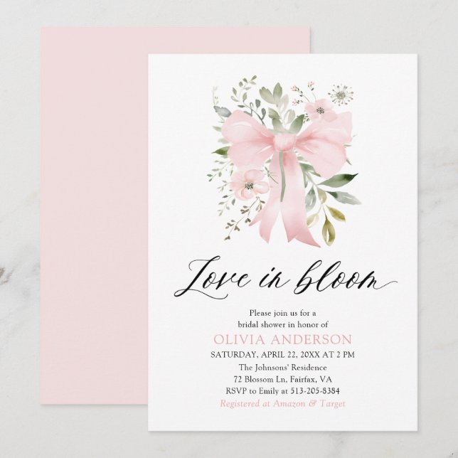 Invitation Moderne Bow rose amour floral dans la Fête des mar (Devant / Derrière)