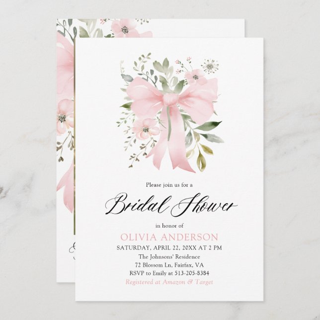 Invitation Moderne Bow rose amour floral dans la Fête des mar (Devant / Derrière)