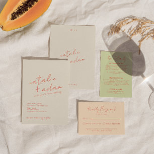 Invitation Moderne Bright Orange Retro Fun Mariage Whimsical