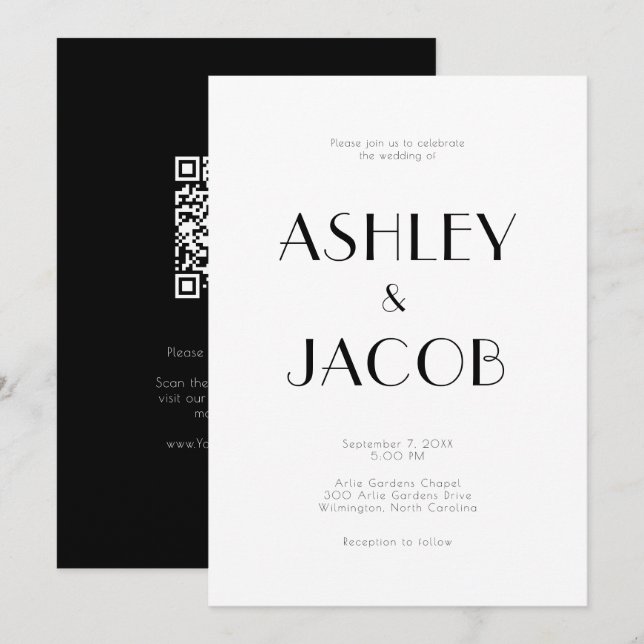 Invitation Moderne Budget simple Noir & Blanc Mariage RSVP & (Devant / Derrière)