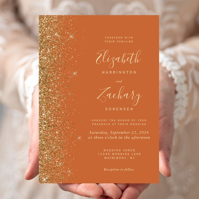 Invitation Moderne Burange Orange Gold Faux Parties scintilla (Créateur téléchargé)