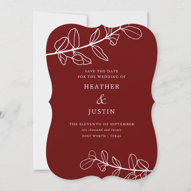 Invitation Moderne Burgundy Foliage Enregistrer la date (Devant)