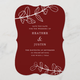 Invitation Moderne Burgundy Foliage Enregistrer la date