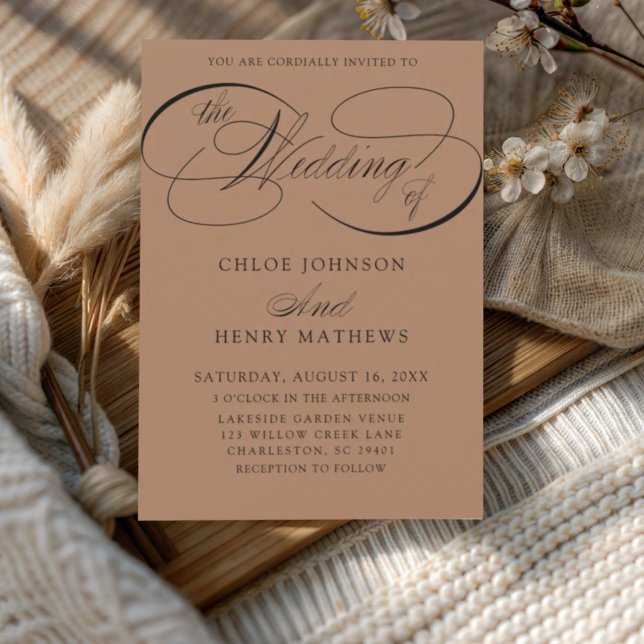 Invitation Moderne Calligraphie Classique de Mariage en Terra (Créateur téléchargé)