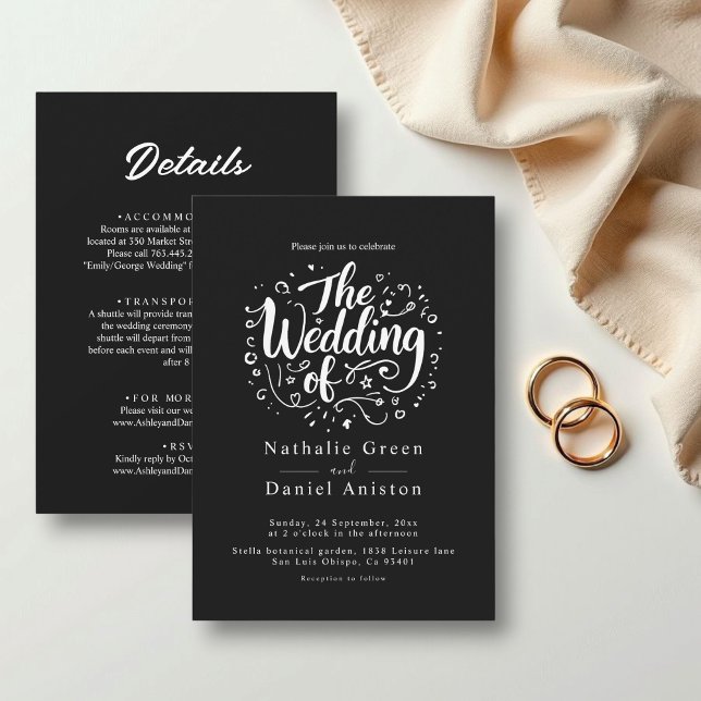 Invitation Moderne Calligraphie simple Mariage noir et blanc (Créateur téléchargé)
