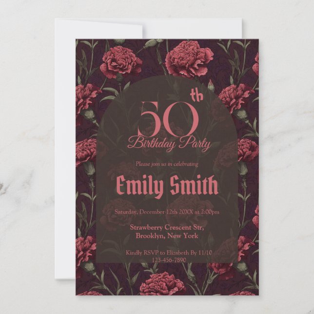 Invitation Moderne Carnation Inspiré 90e Anniversaire (Devant)