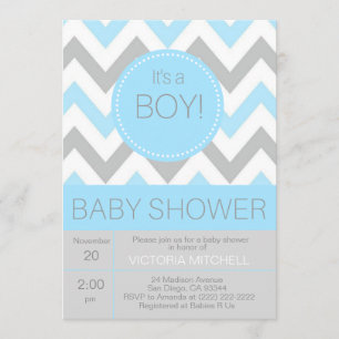 Invitation Moderne "c'est baby shower bleu/gris de garçon" de