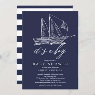 Invitation Moderne C'est un Baby shower Boy Sailboat