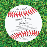 Invitation Moderne C'est un garçon Baseball Baby Shower Invit<br><div class="desc">Jolie invitation de baby shower garçons avec une ronde die cut cercle de baseball. Retournez notre invitation baby shower moderne pour un bébé garçon pour voir un retour assorti pour une touche spéciale supplémentaire.</div>