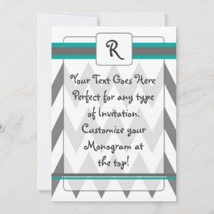 invitation moderne Chevron avec Monogramme, turquo