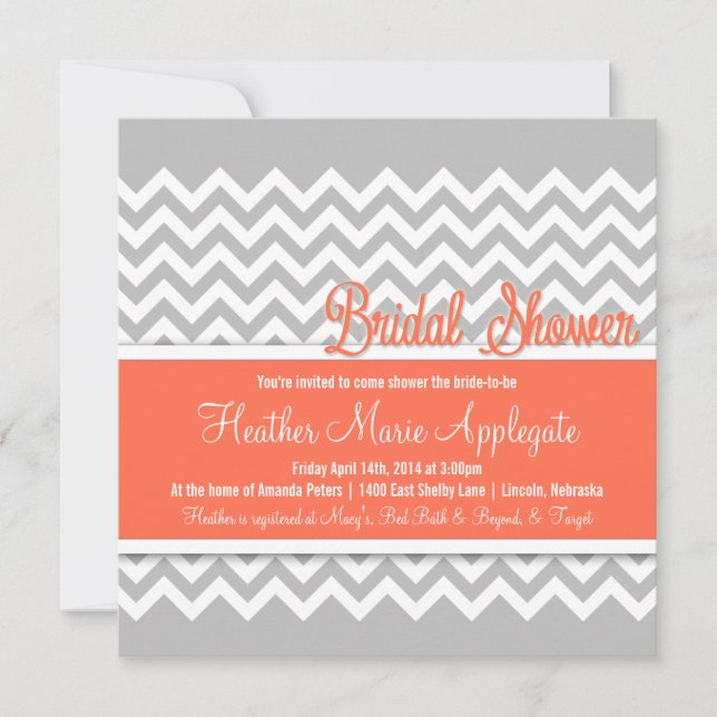 Invitation moderne Chevron Grey Coral Bridal Showe (Devant)