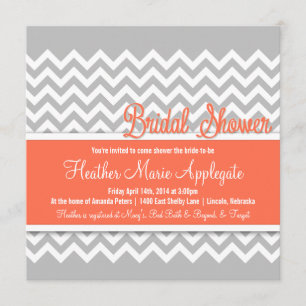 Invitation moderne Chevron Grey Coral Bridal Showe