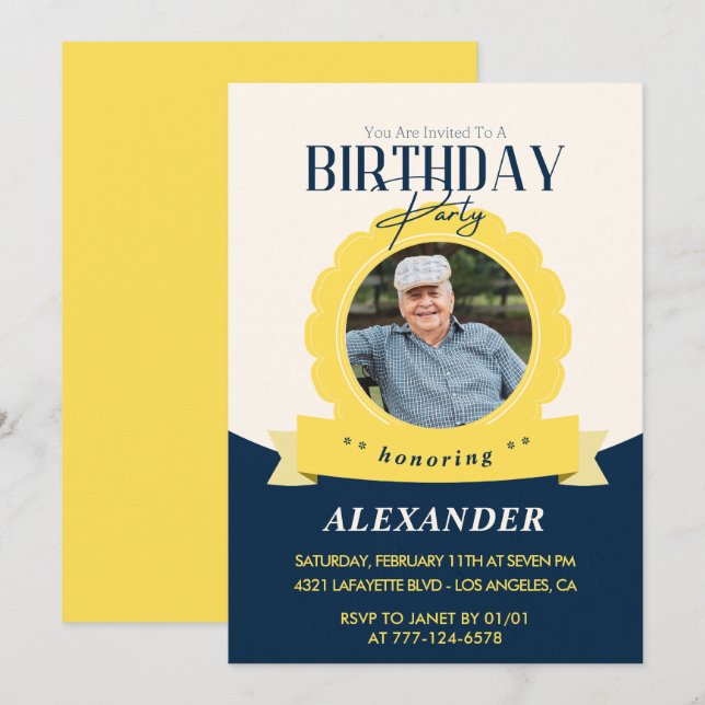 Invitation Moderne Chic anniversaire 92e anniversaire (Devant / Derrière)