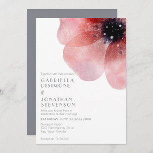 Invitation Moderne Chic Aquarelle Blush Poppy Grey Mariage