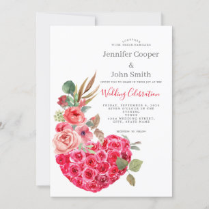 Invitation Moderne Chic Aquarelle Rose Coeur Mariage Floral