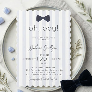Invitation Moderne Chic Bleu Poussiéreux Oh Boy Arc Nouveau B