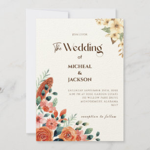 Invitation Moderne Chic Bohème Floral Aquarelle