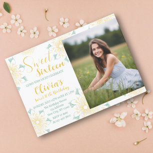 Invitation Moderne Chic Boho Floral Sweet 16 Anniversaire Pho