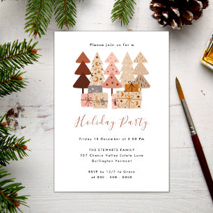 Invitation Moderne Chic Boho Noël Arbres Fête Fête