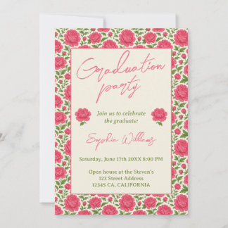 Invitation Moderne Chic Boho Pink Peony Party de graduation