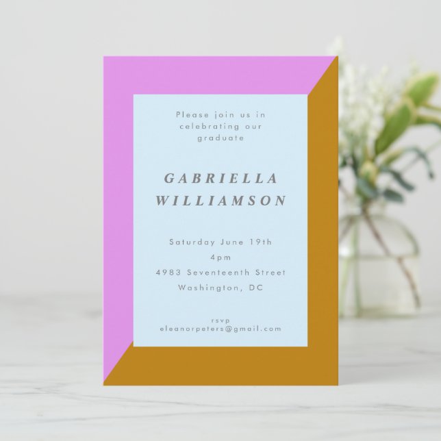 Invitation Moderne Chic Bordure Mini Partie de graduation ros (Debout devant)