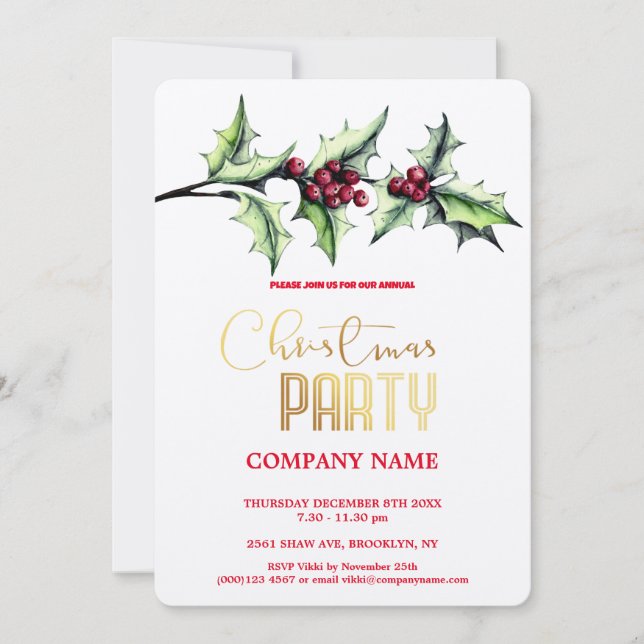 Invitation Moderne Chic Corporate Noël Aquarelle (Devant)