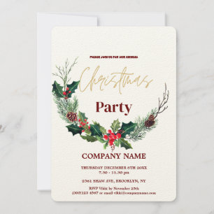 Invitation Moderne Chic Entreprise Noël Aquarelle Wreath