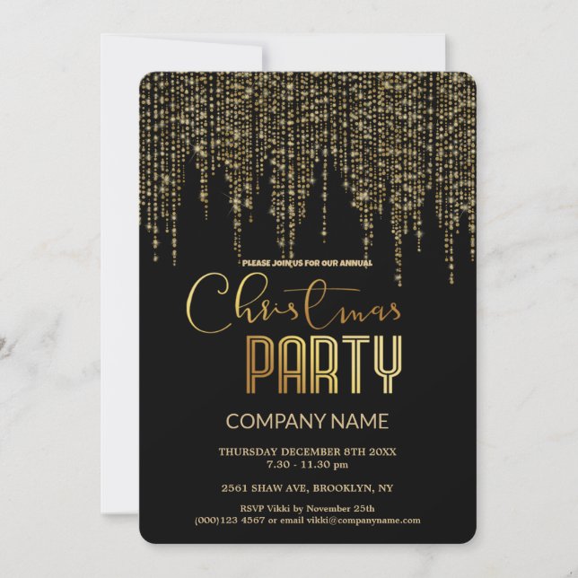 Invitation Moderne Chic Entreprise Or et Noir (Devant)