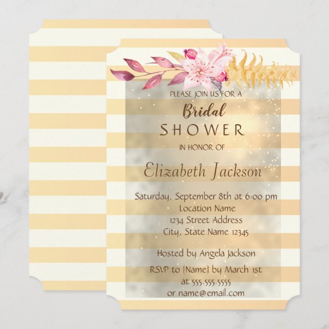 Invitation Moderne Chic Fleurs Rayées pour une Baby Shower de (Devant / Derrière)