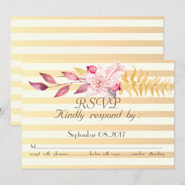 Invitation Moderne Chic Fleurs Rayées  RSVP (Devant / Derrière)