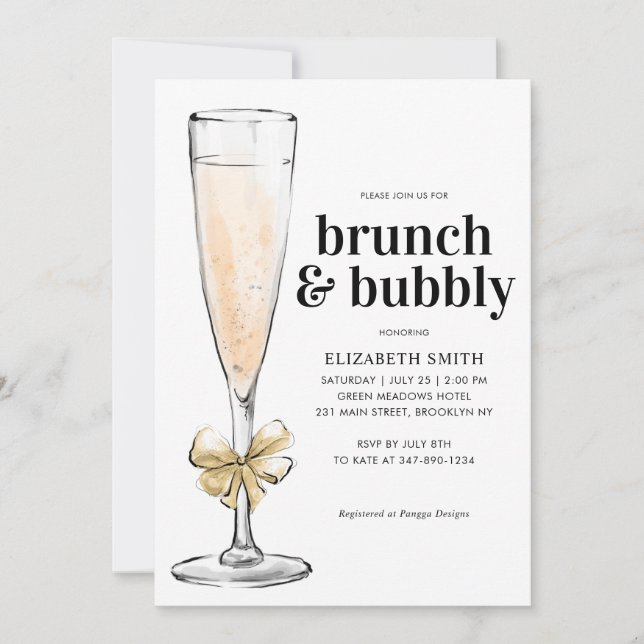 Invitation Moderne Chic Gold Brunch et Fête des mariées Bubbl (Devant)