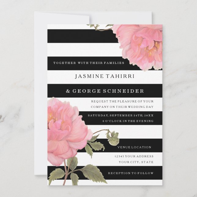 Invitation MODERNE Chic Grandes Tailles Pink Fleur de pivoine (Devant)