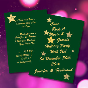 Invitation Moderne Chic Green et Gold Stars Super Vacances