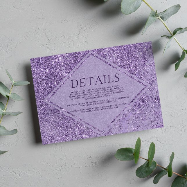 Invitation Moderne chic lavande parties scintillant marbre Dé (Modern chic lavender glitter marble Details)
