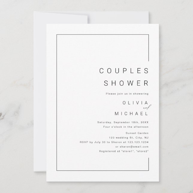 Invitation Moderne chic minimaliste photo couples douche invi (Devant)