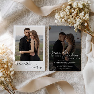 Invitation Moderne chic noir blanc 2 photo minimaliste Mariag