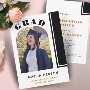 Invitation Moderne Chic noir blanc Grad Photo Graduation