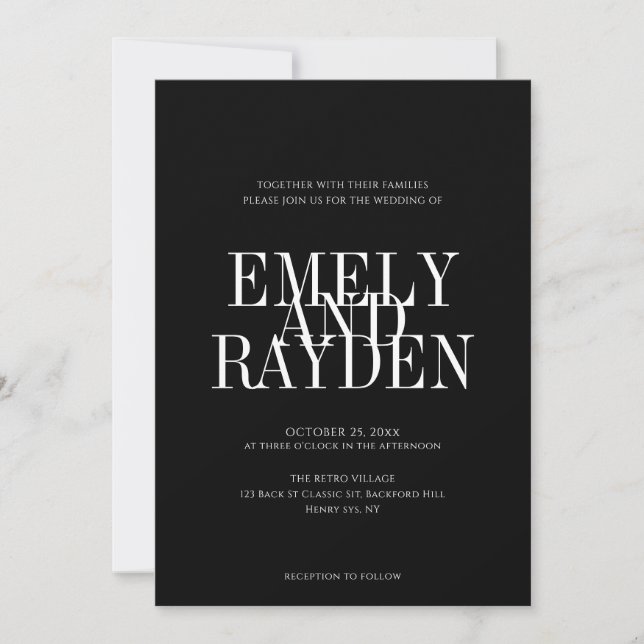 Invitation Moderne Chic noir et blanc QR Code Mariage Invita (Devant)
