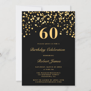 Invitation Moderne Chic Noir et Or Soixante 60e anniversaire